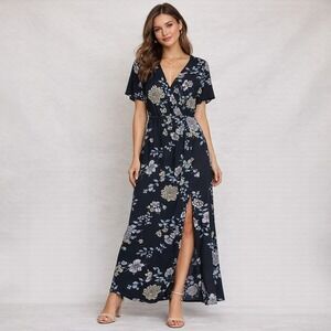 Y2K Candie's Floral Maxi Dress Women L Black Flutter Sleeve Boho Cottagecore